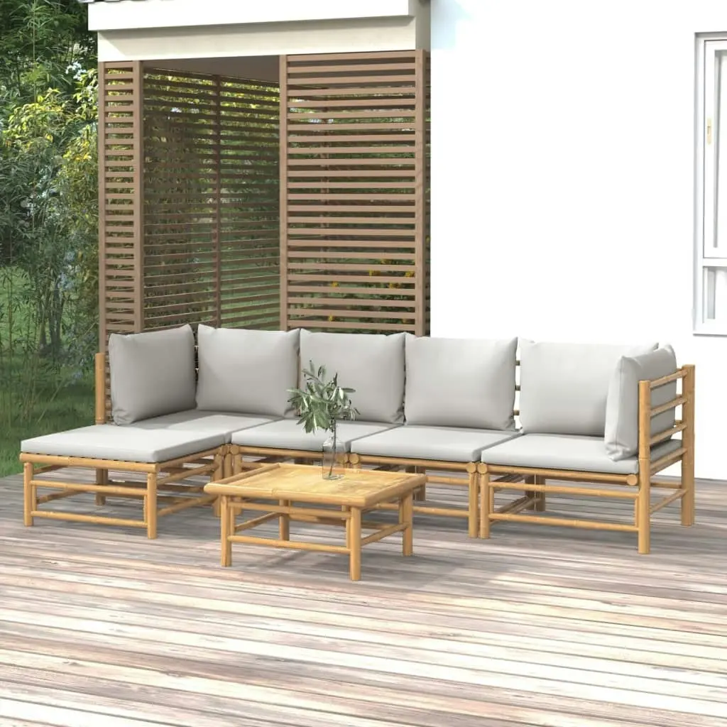 6 Piece Garden Lounge Set with Light Grey Cushions Bamboo 3155084