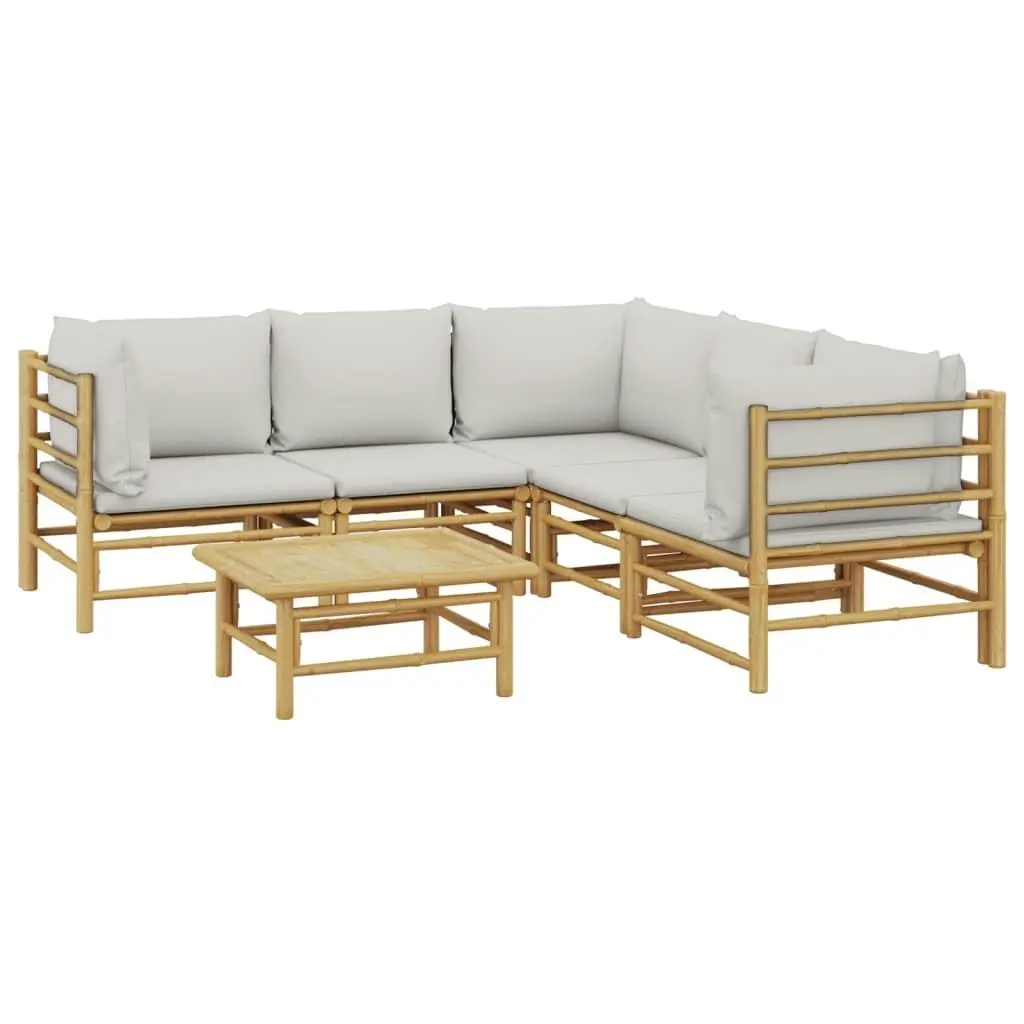 6 Piece Garden Lounge Set with Light Grey Cushions Bamboo 3155092