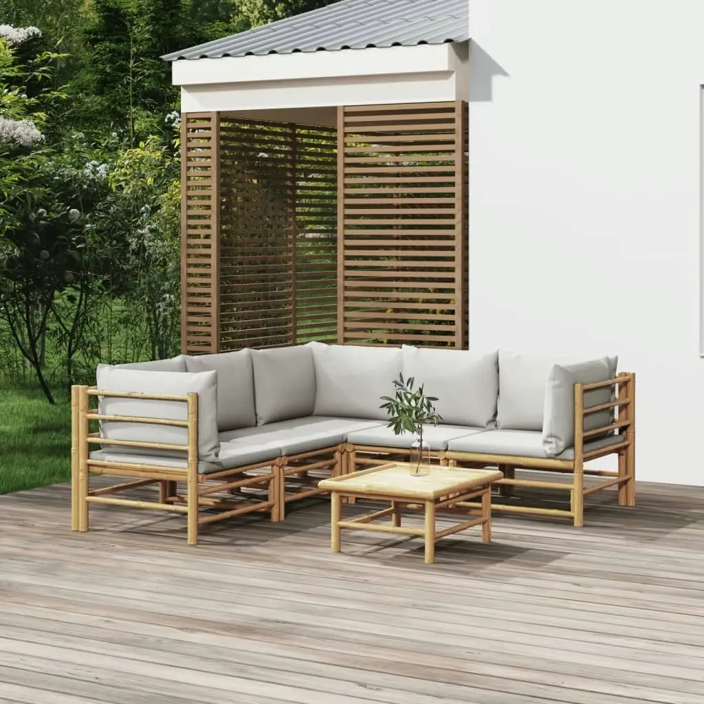 6 Piece Garden Lounge Set with Light Grey Cushions Bamboo 3155092