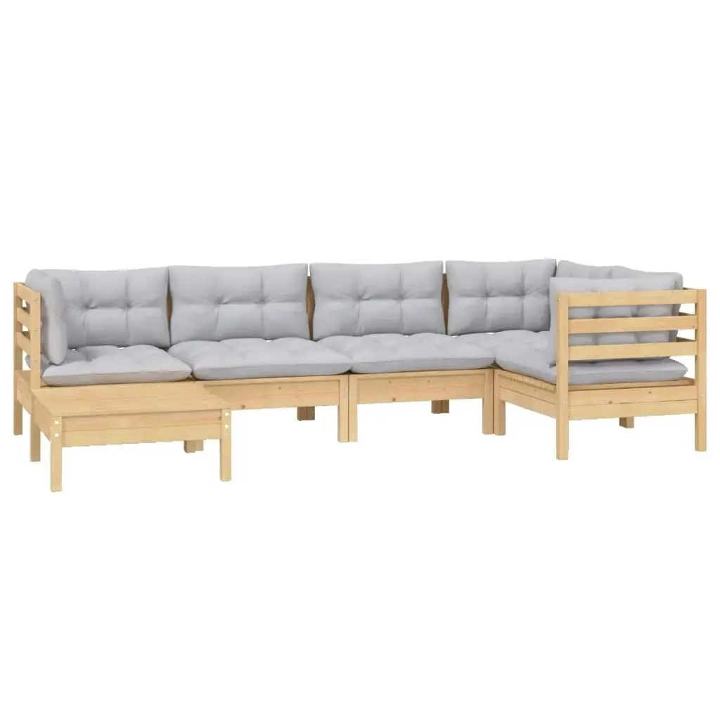 6 Piece Garden Lounge Set with Grey Cushions Solid Pinewood 3096537