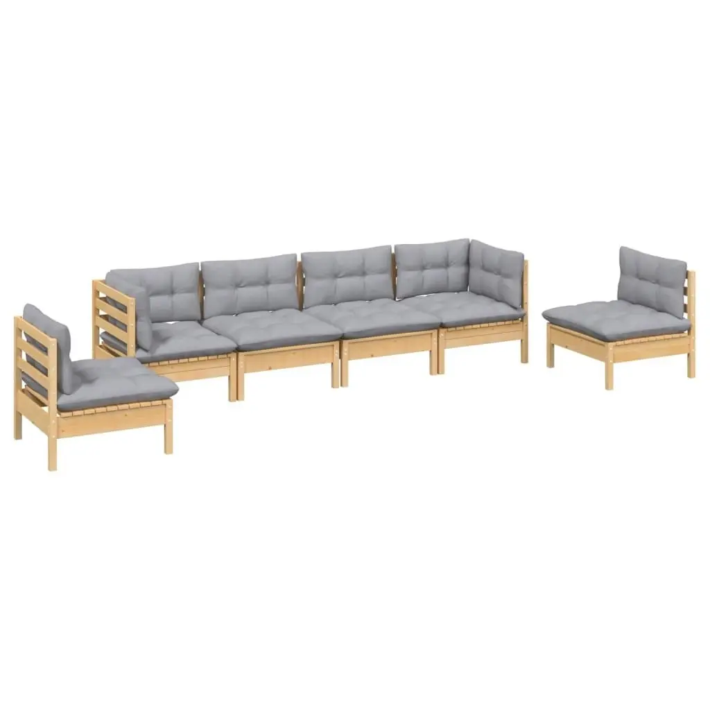 6 Piece Garden Lounge Set with Grey Cushions Solid Pinewood 3096195