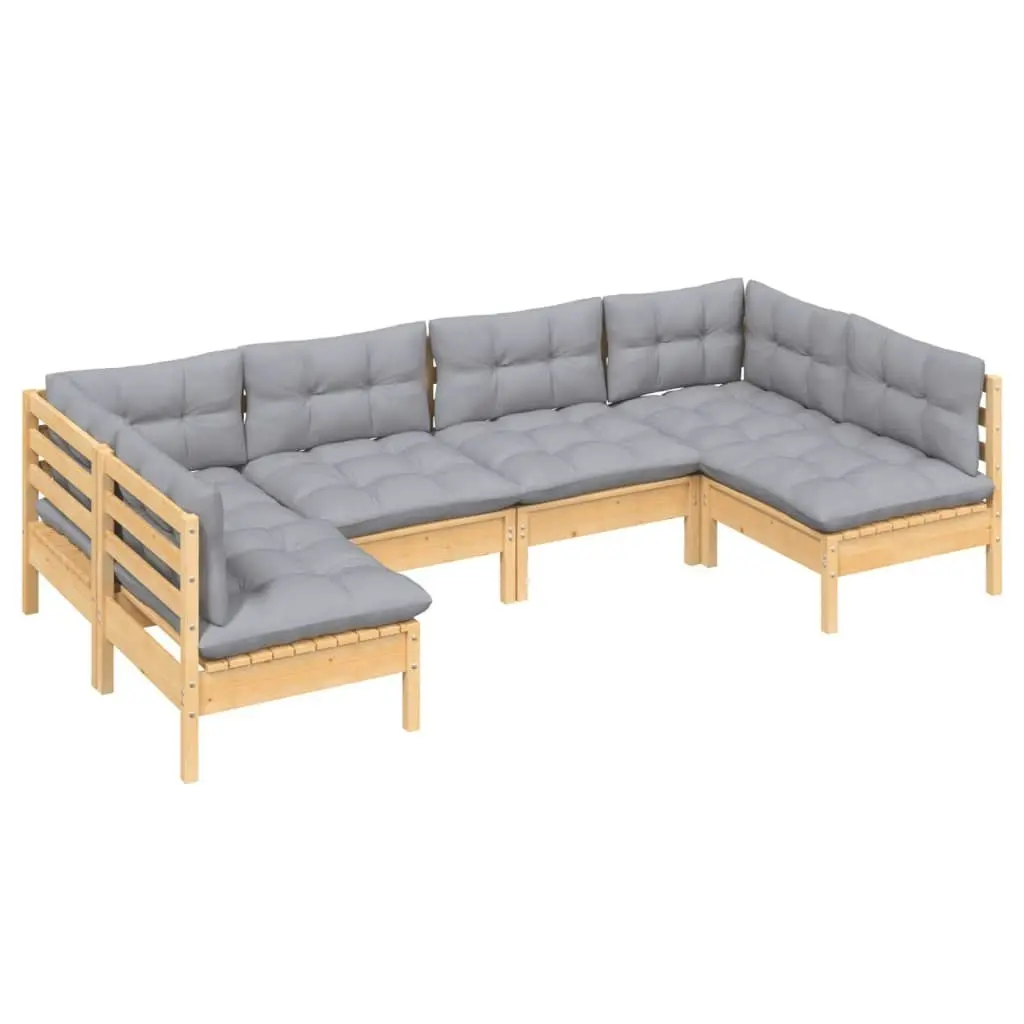 6 Piece Garden Lounge Set with Grey Cushions Solid Pinewood 3097150