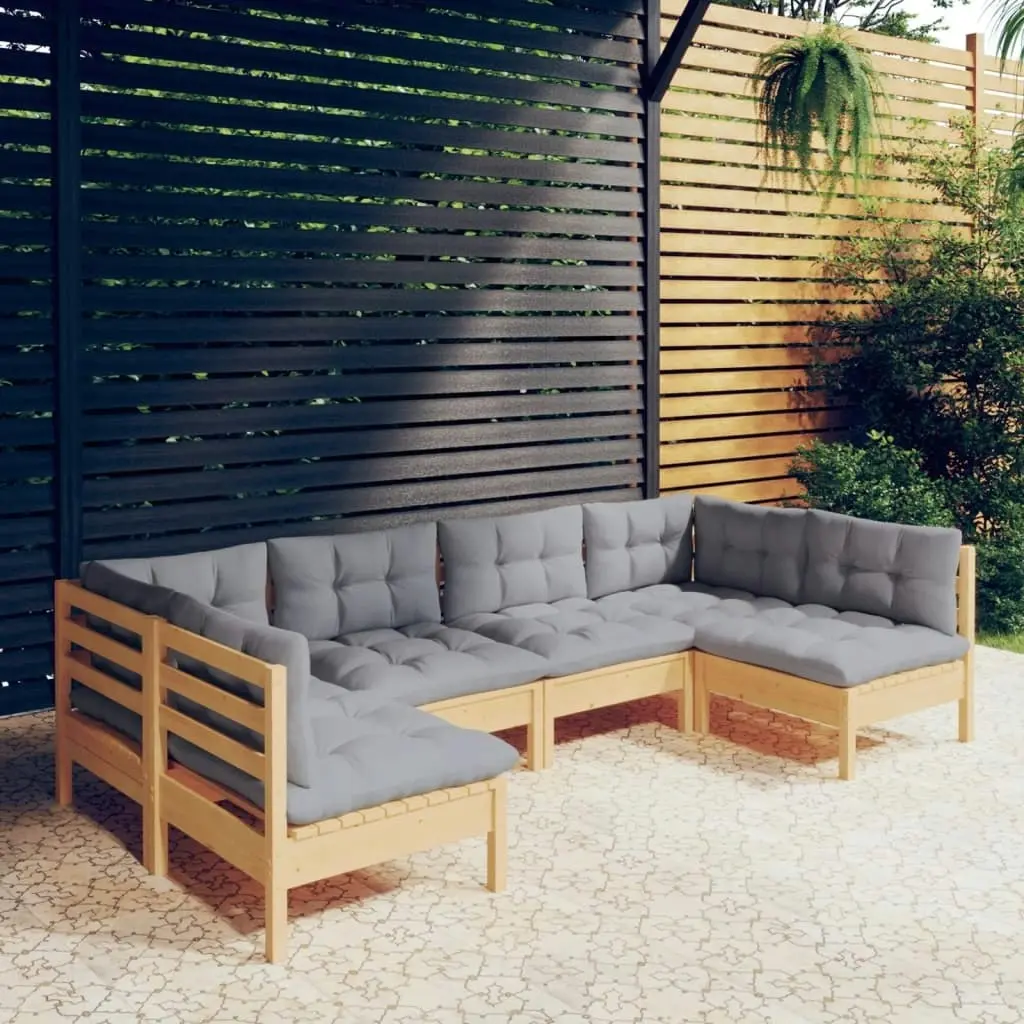 6 Piece Garden Lounge Set with Grey Cushions Solid Pinewood 3097150