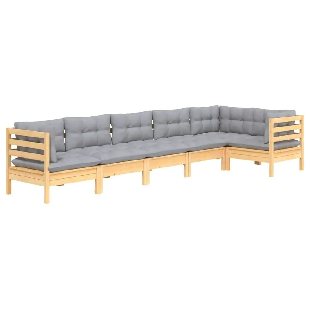 6 Piece Garden Lounge Set with Grey Cushions Pinewood 3096393