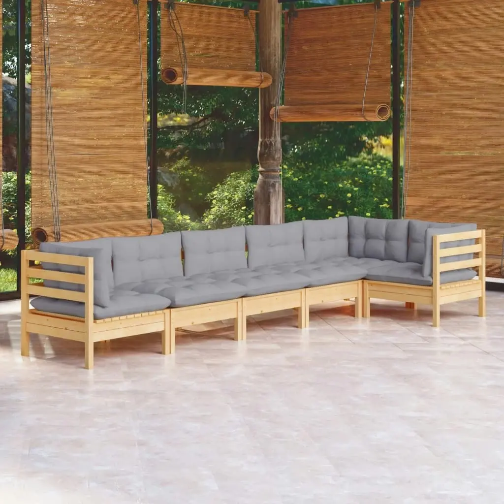 6 Piece Garden Lounge Set with Grey Cushions Pinewood 3096393