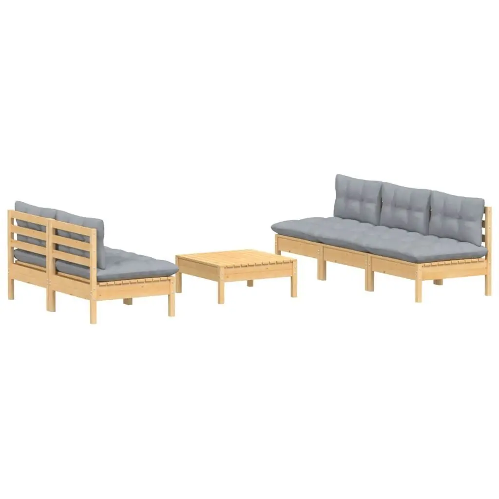 6 Piece Garden Lounge Set with Grey Cushions Pinewood 3096087