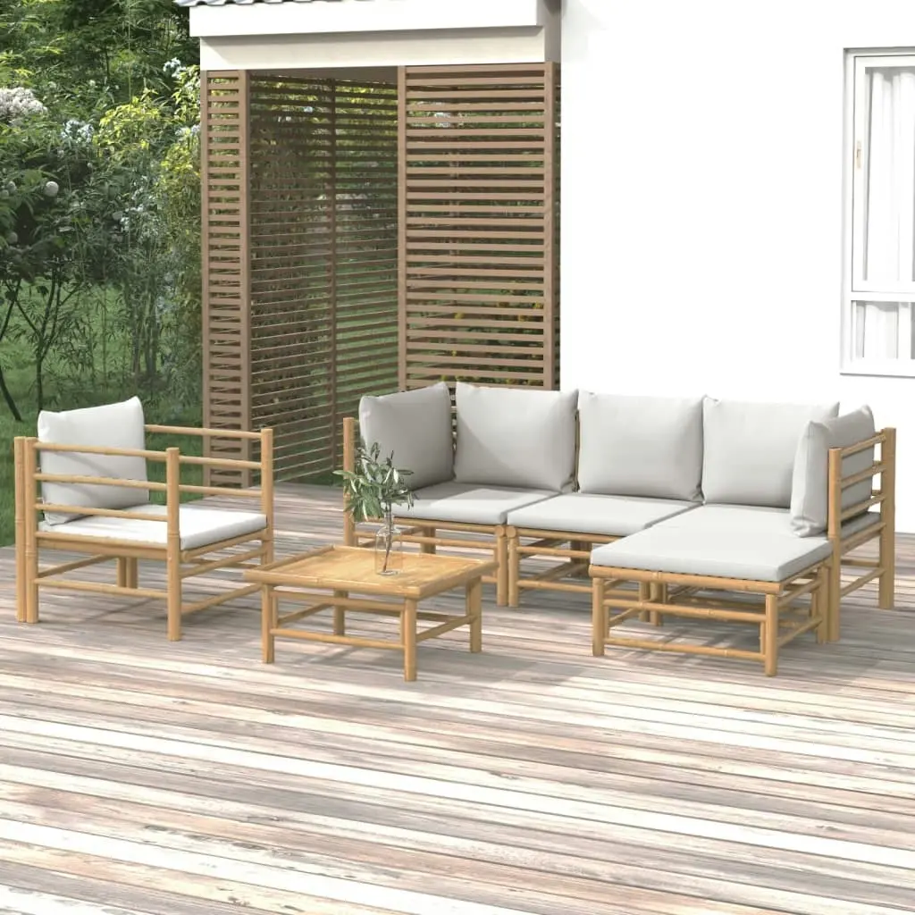 6 Piece Garden Lounge Set with Light Grey Cushions Bamboo 3155083