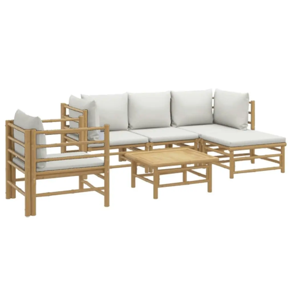 6 Piece Garden Lounge Set with Light Grey Cushions Bamboo 3155083