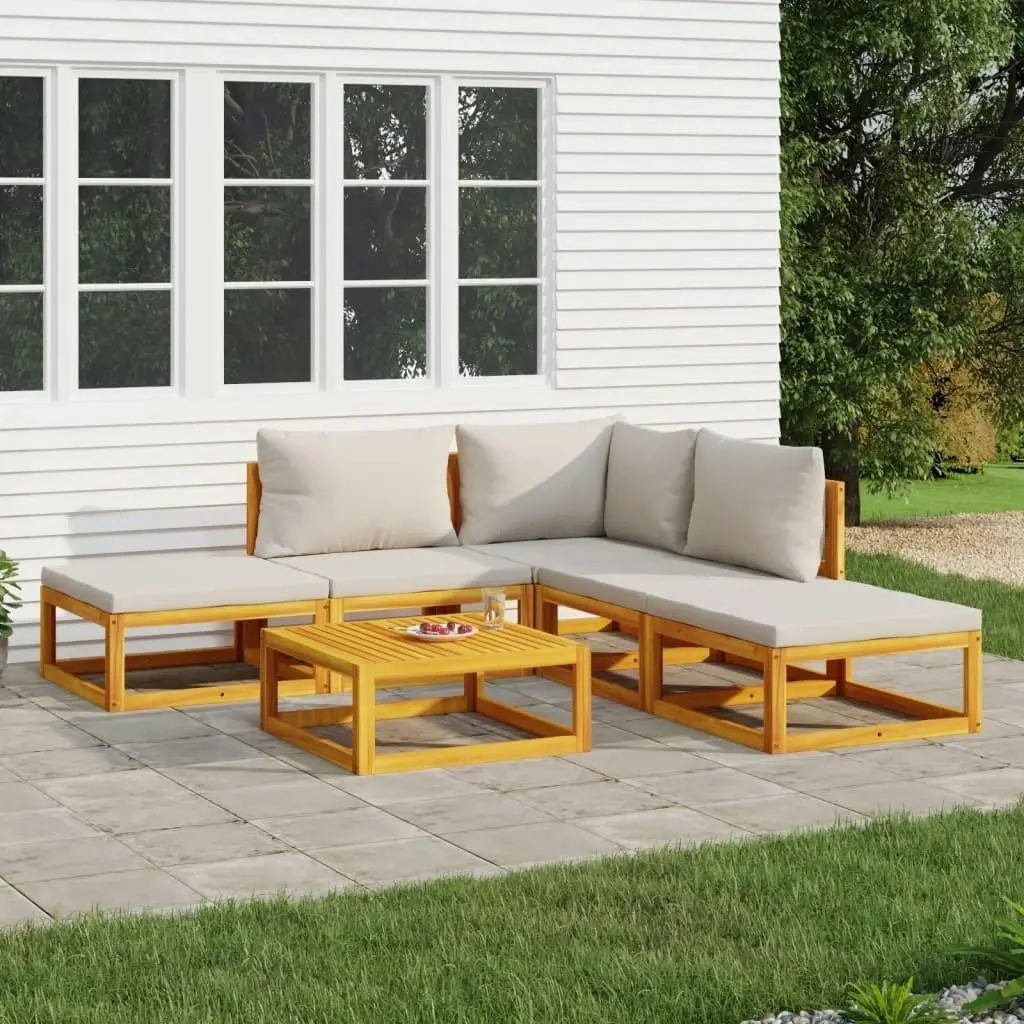 6 Piece Garden Lounge Set with Light Grey Cushions Solid Wood 3155276