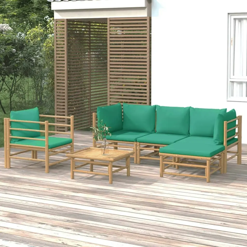 6 Piece Garden Lounge Set with Green Cushions  Bamboo 3155147