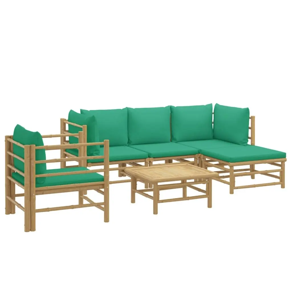 6 Piece Garden Lounge Set with Green Cushions  Bamboo 3155147