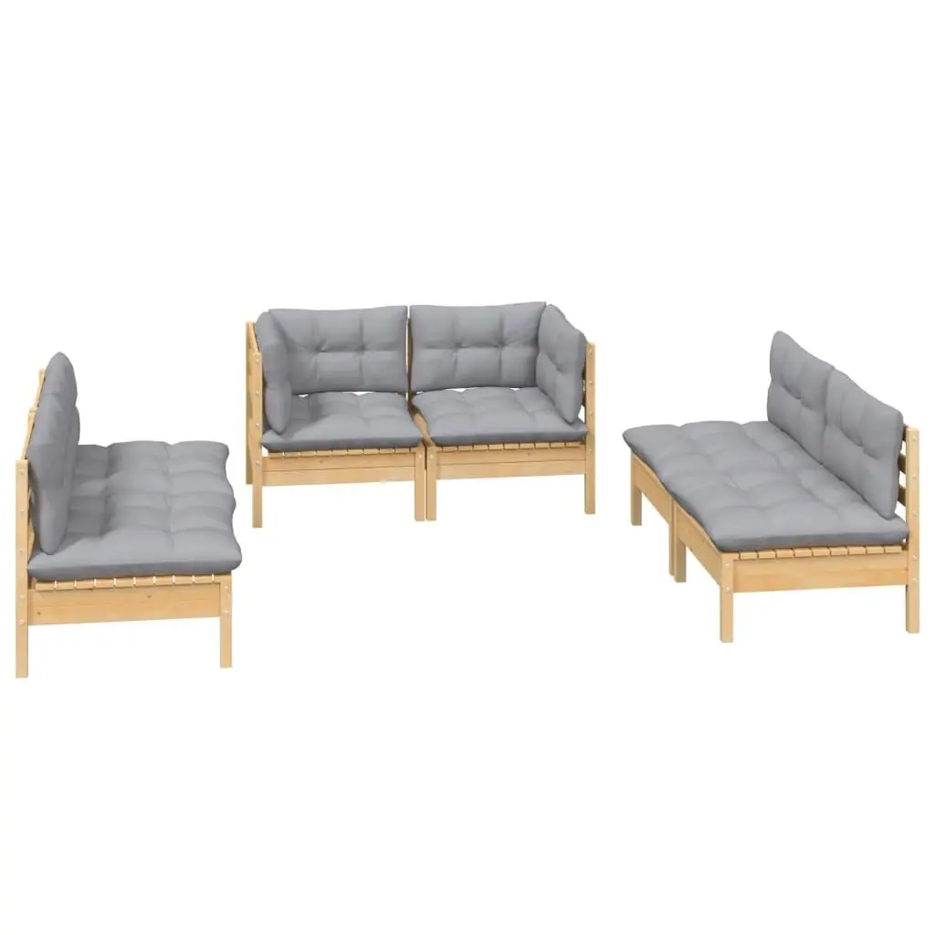 6 Piece Garden Lounge Set with Grey Cushions Solid Pinewood 3096207