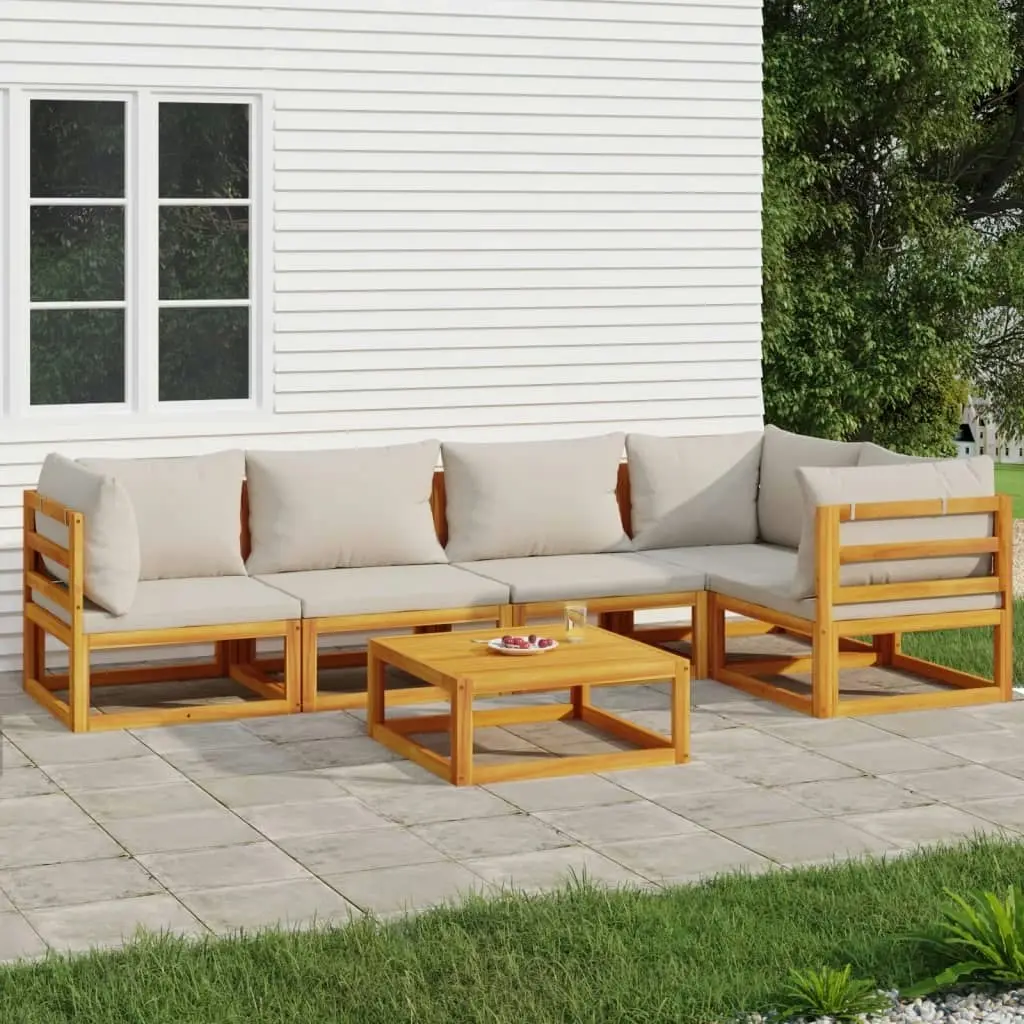 6 Piece Garden Lounge Set with Light Grey Cushions Solid Wood 3155301