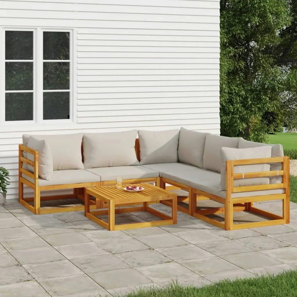 6 Piece Garden Lounge Set with Light Grey Cushions Solid Wood 3155288