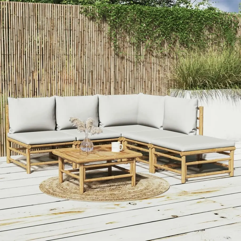 6 Piece Garden Lounge Set with Light Grey Cushions Bamboo 3155103