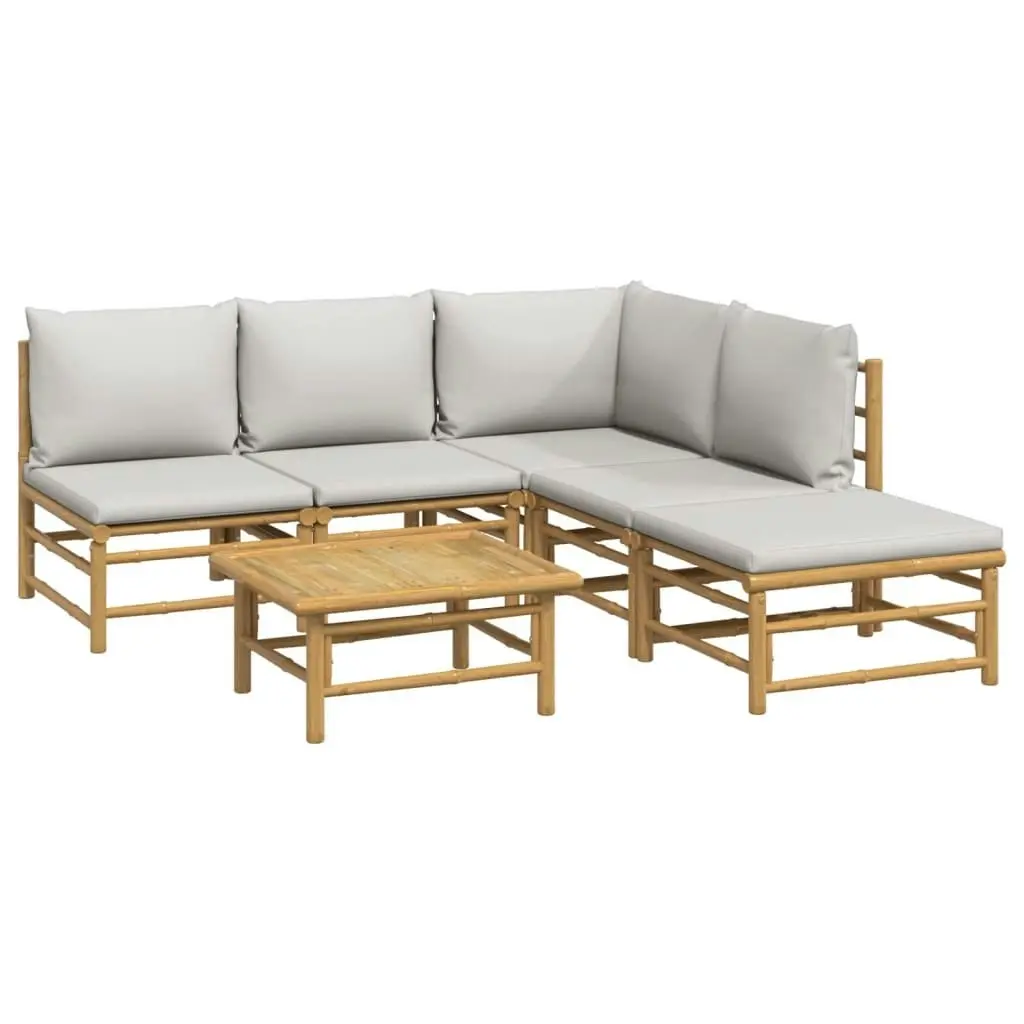 6 Piece Garden Lounge Set with Light Grey Cushions Bamboo 3155103