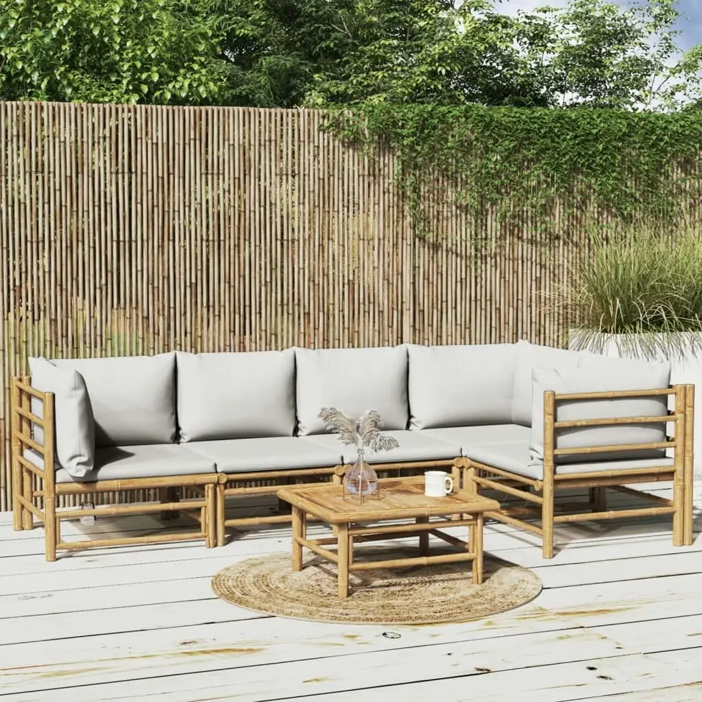 6 Piece Garden Lounge Set with Light Grey Cushions Bamboo 3155105