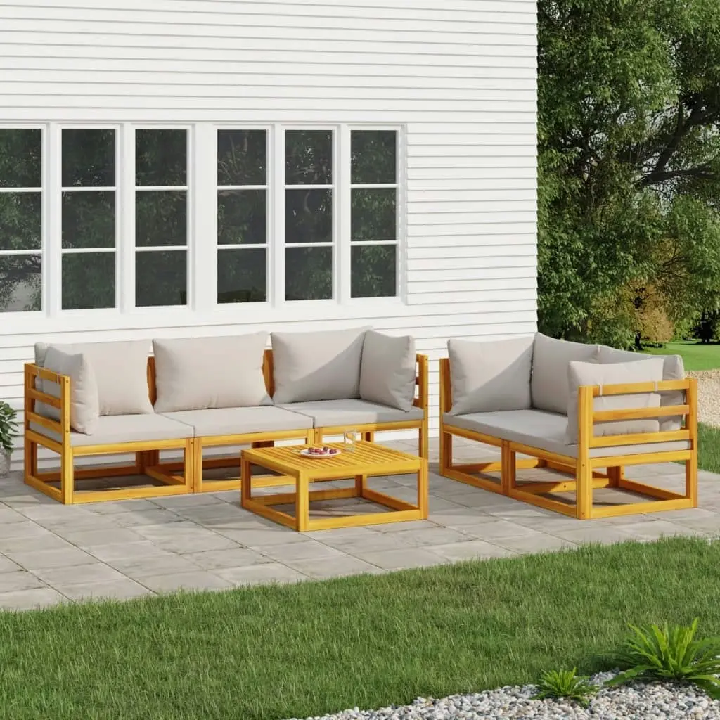 6 Piece Garden Lounge Set with Light Grey Cushions Solid Wood 3155286