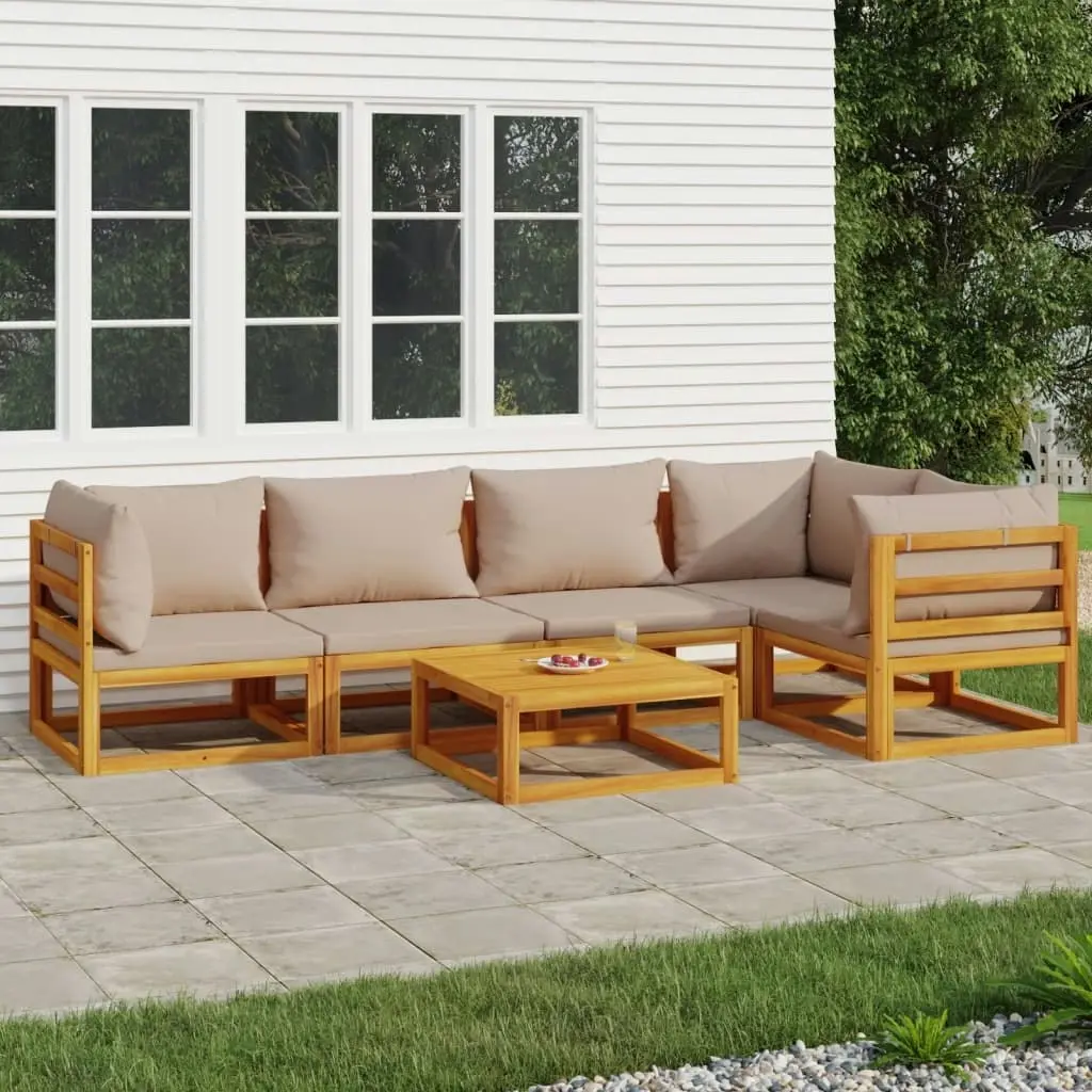 6 Piece Garden Lounge Set with Taupe Cushions Solid Wood 3155270