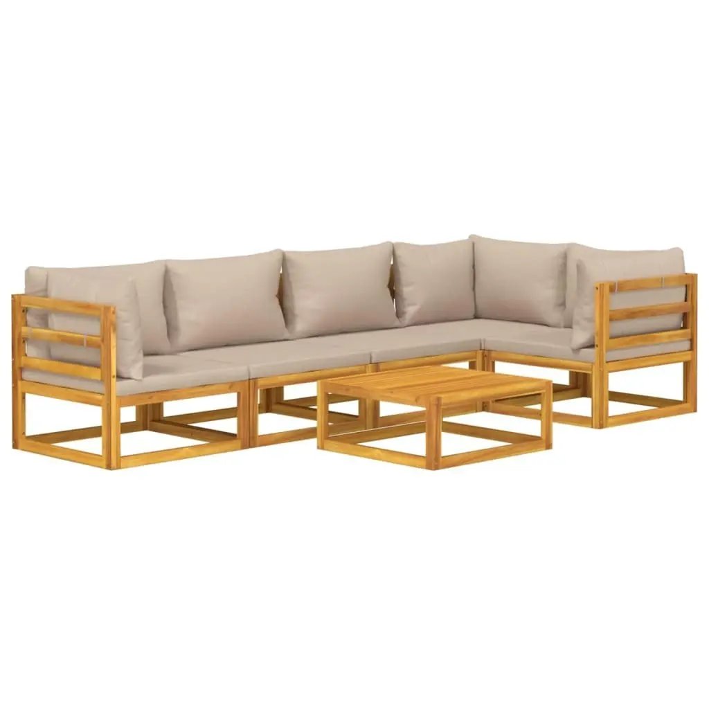 6 Piece Garden Lounge Set with Taupe Cushions Solid Wood 3155270