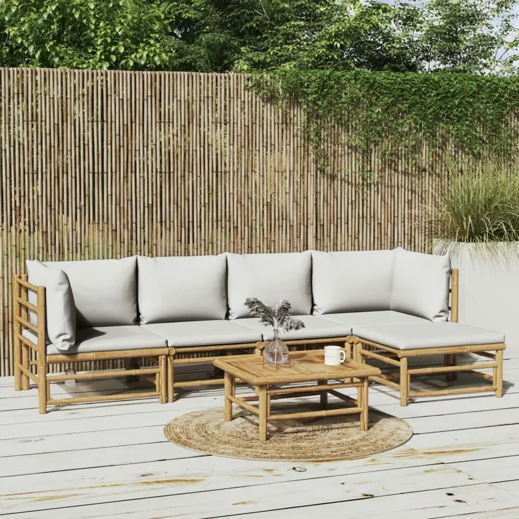 6 Piece Garden Lounge Set with Light Grey Cushions Bamboo 3155104