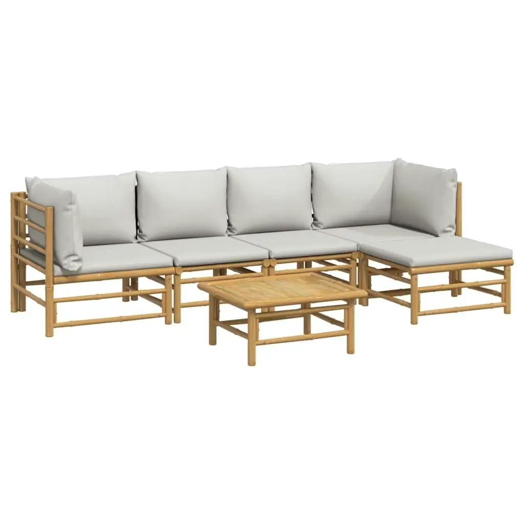 6 Piece Garden Lounge Set with Light Grey Cushions Bamboo 3155104