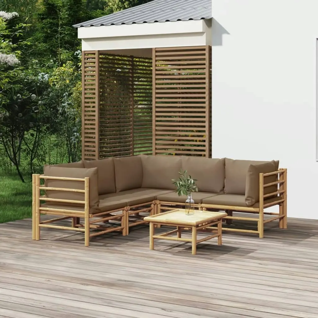 6 Piece Garden Lounge Set with Taupe Cushions  Bamboo 3155124