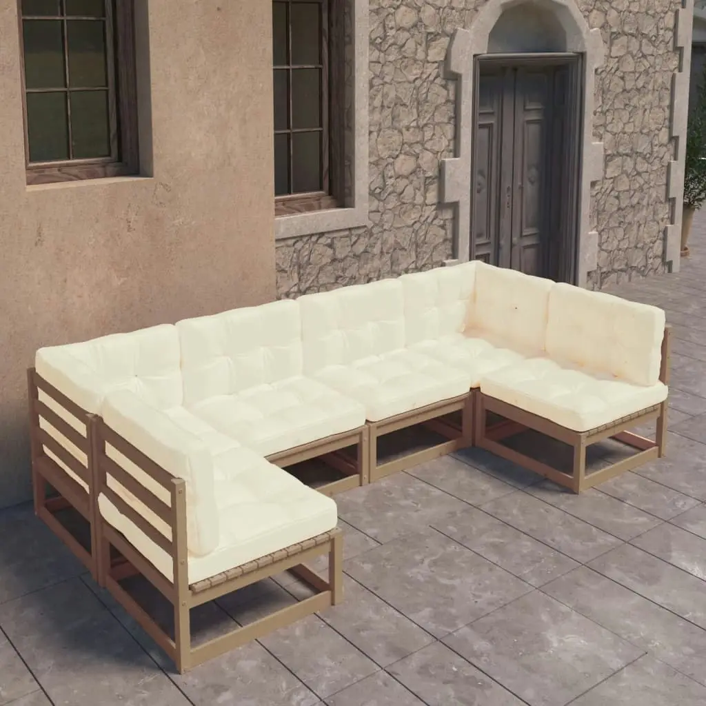 6 Piece Garden Lounge Set&Cushions Honey Brown Solid Pinewood 3077177