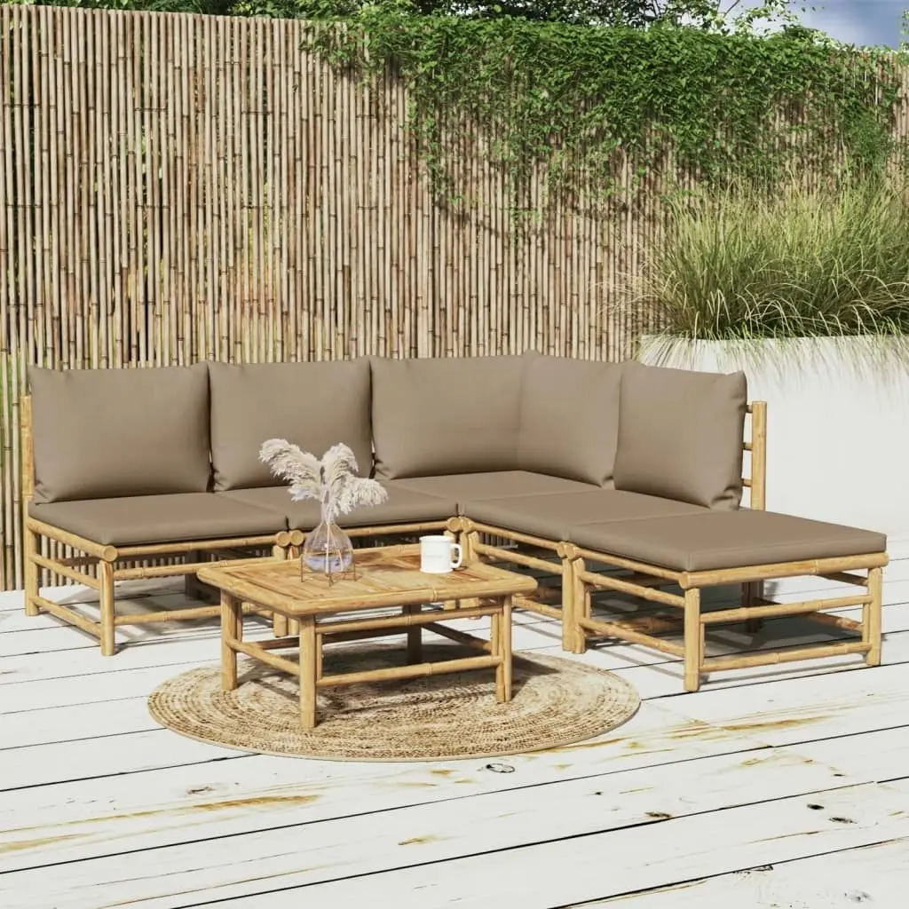 6 Piece Garden Lounge Set with Taupe Cushions  Bamboo 3155135