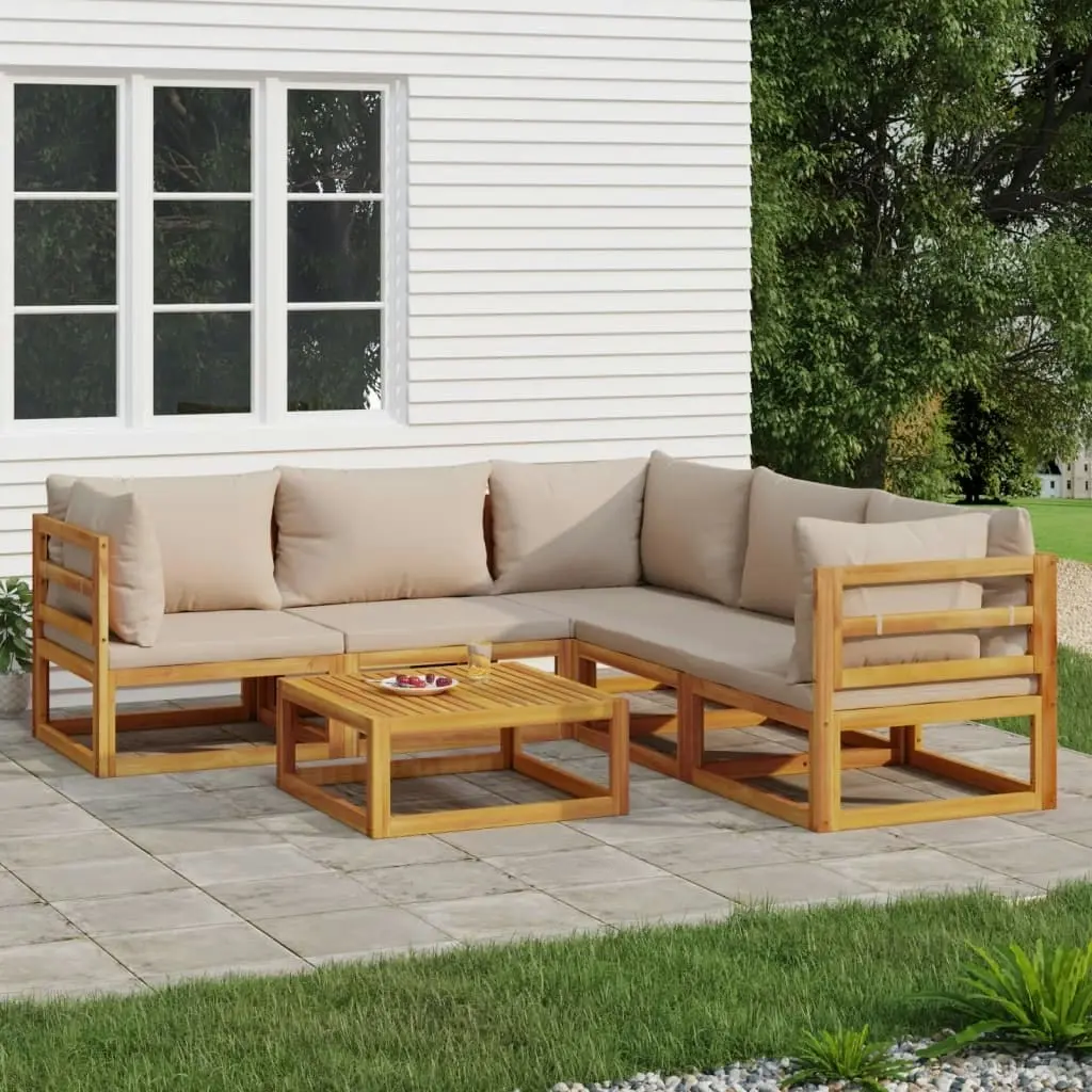 6 Piece Garden Lounge Set with Taupe Cushions Solid Wood 3155257