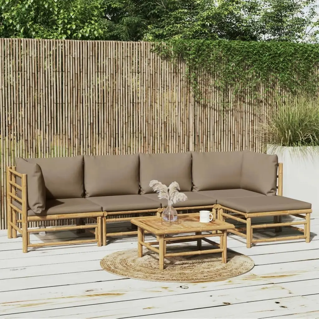 6 Piece Garden Lounge Set with Taupe Cushions  Bamboo 3155136