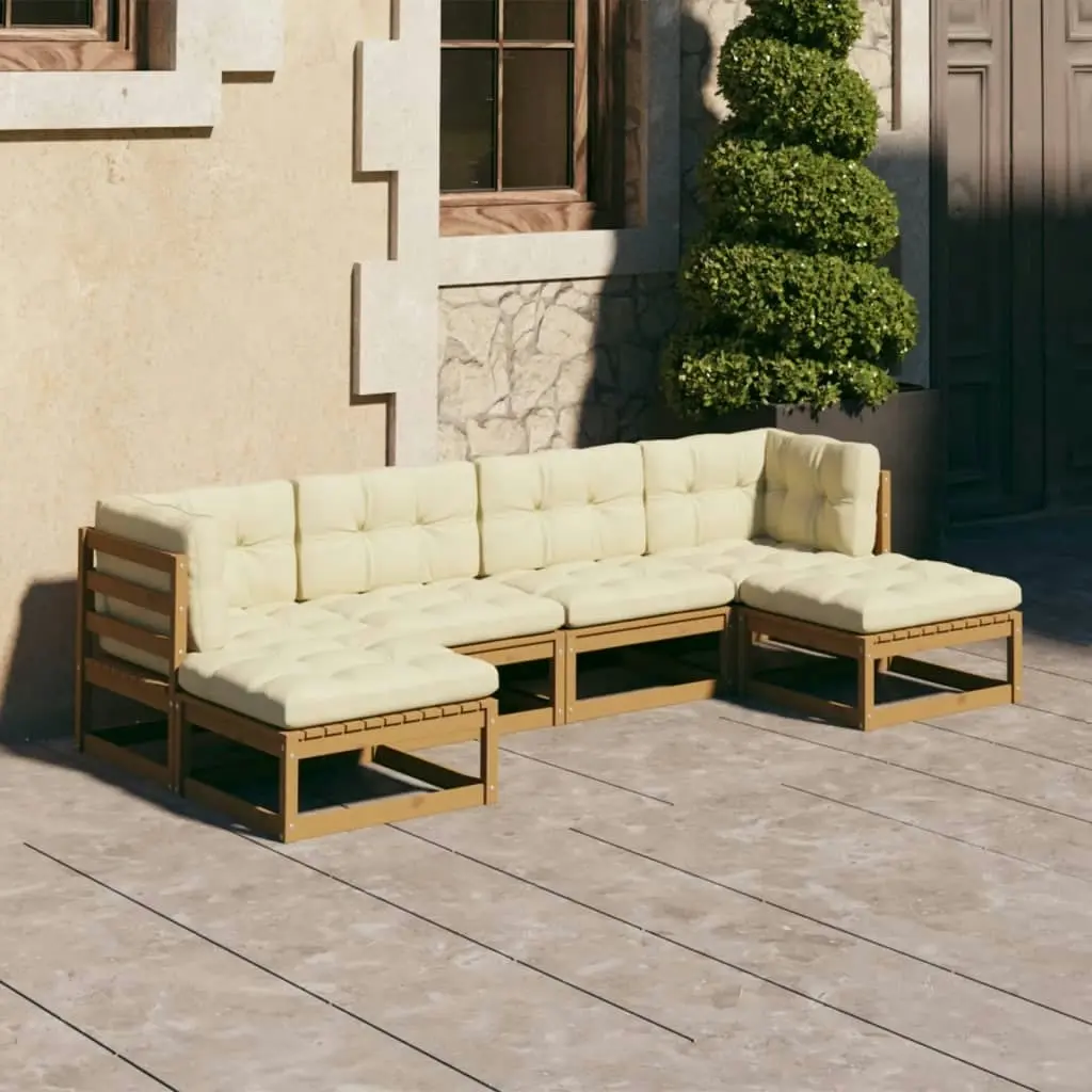 6 Piece Garden Lounge Set&Cushions Honey Brown Solid Pinewood 3077117