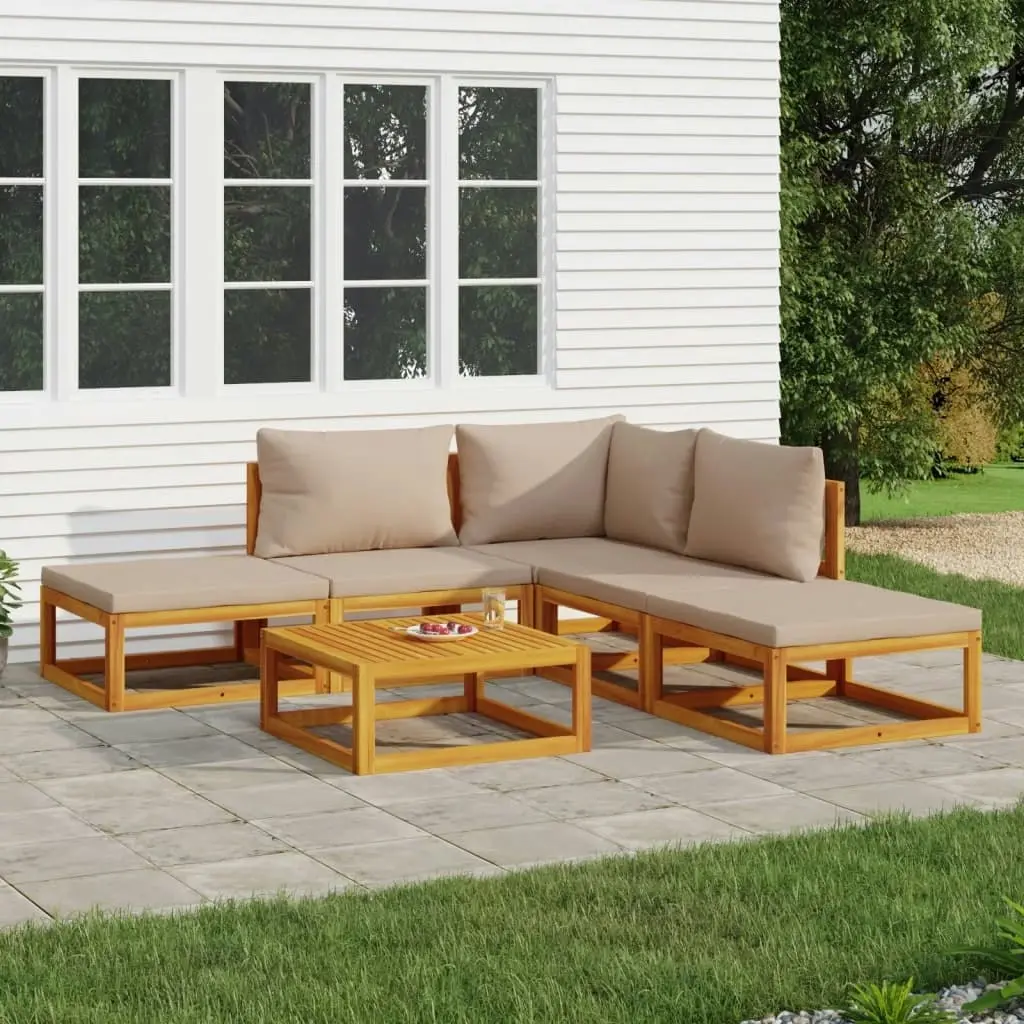 6 Piece Garden Lounge Set with Taupe Cushions Solid Wood 3155245