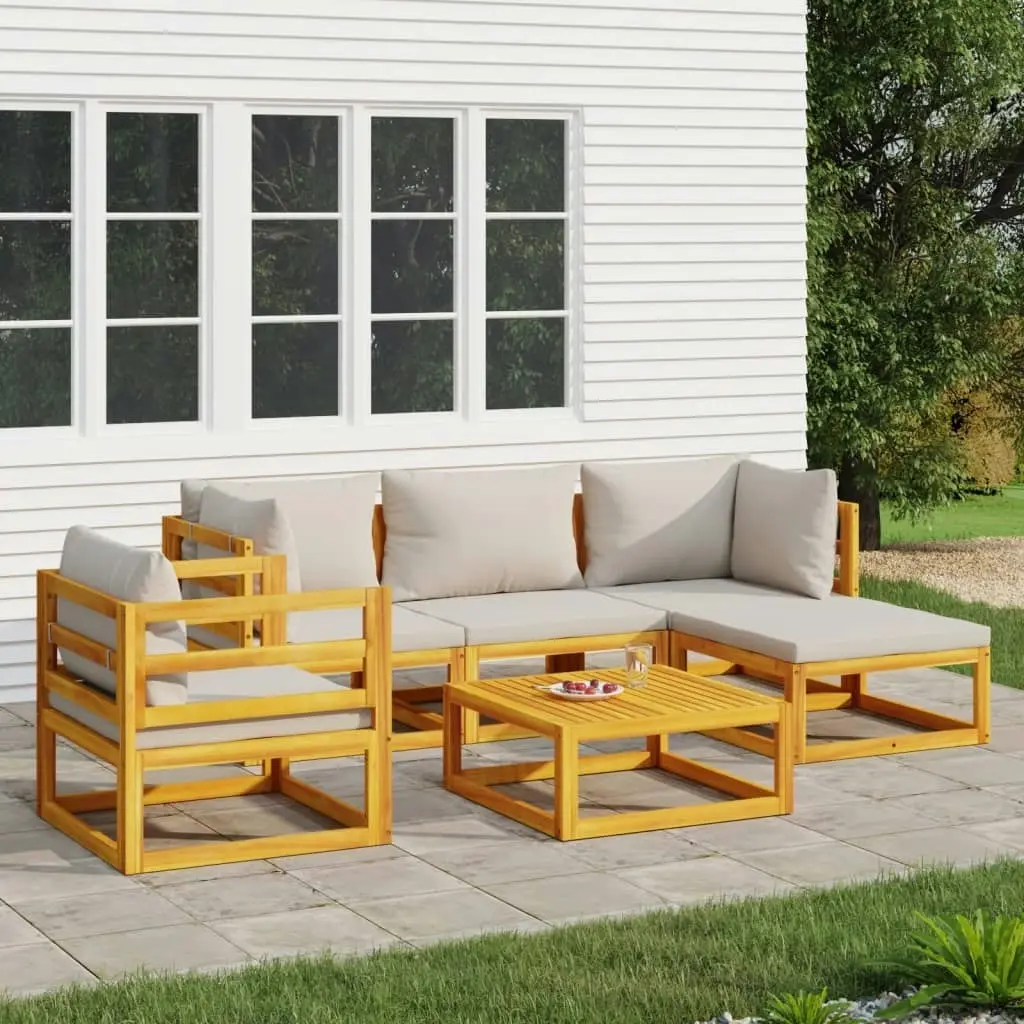 6 Piece Garden Lounge Set with Light Grey Cushions Solid Wood 3155280