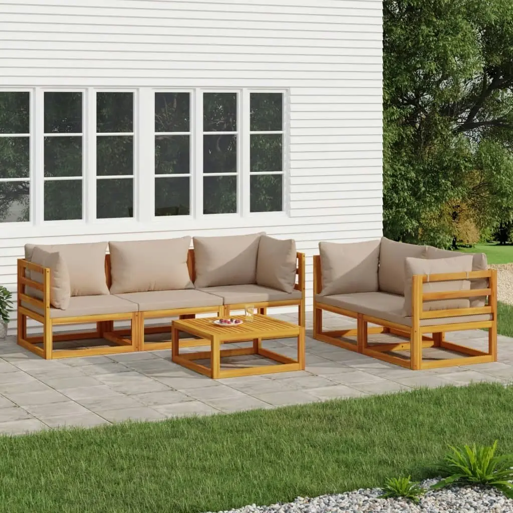 6 Piece Garden Lounge Set with Taupe Cushions Solid Wood 3155255