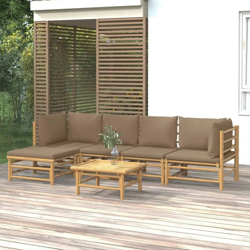 6 Piece Garden Lounge Set with Taupe Cushions  Bamboo 3155116