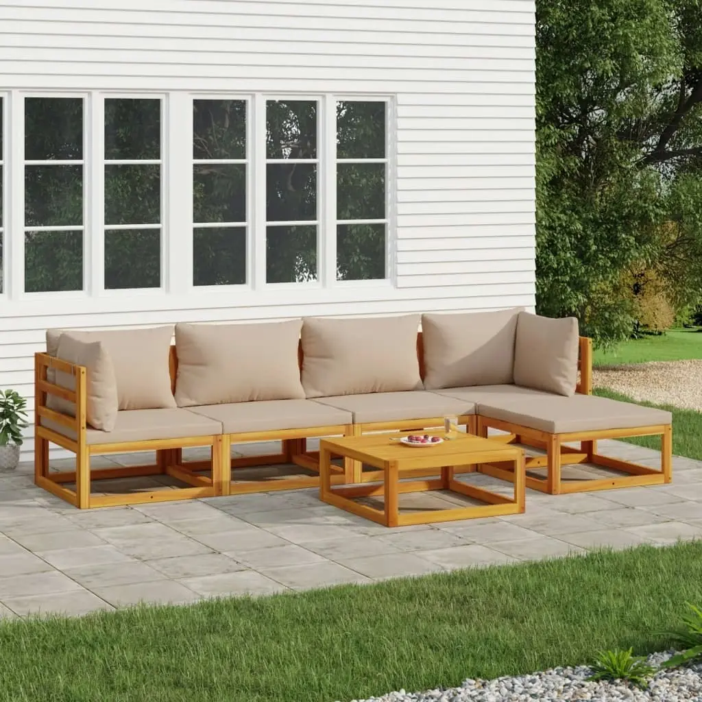 6 Piece Garden Lounge Set with Taupe Cushions Solid Wood 3155250