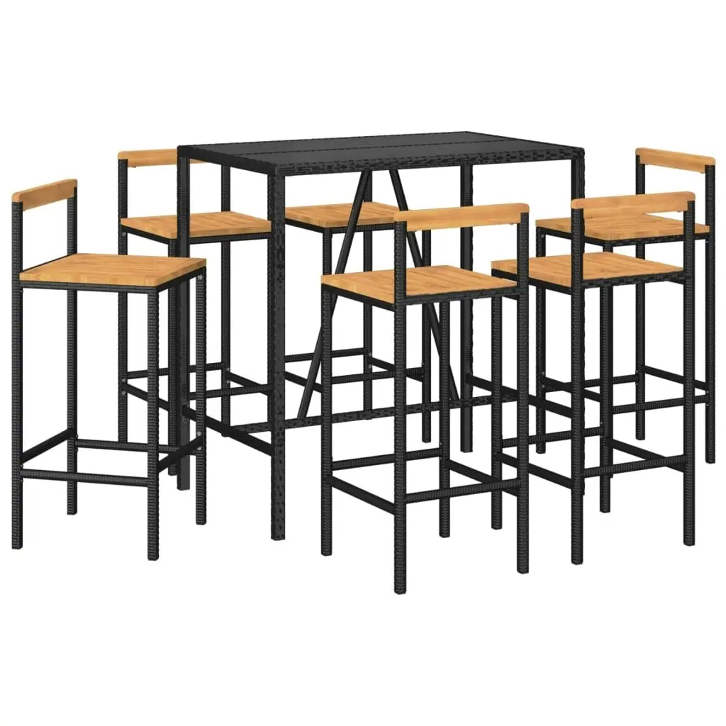 7 Piece Garden Bar Set Black Poly Rattan& Solid Wood Acacia 3187694