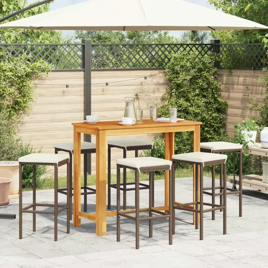 7 Piece Garden Bar Set Brown Solid Wood Acacia and Poly Rattan 3295285