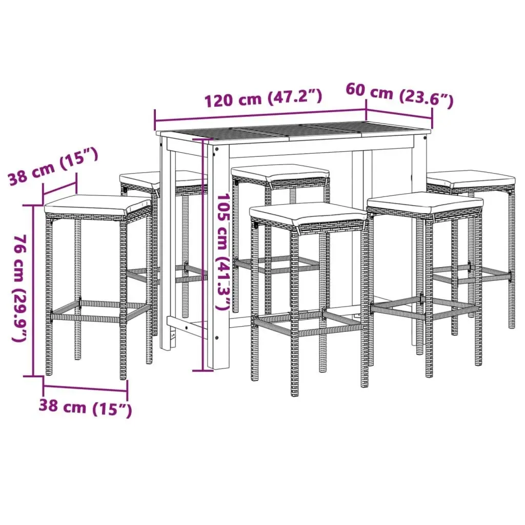 7 Piece Garden Bar Set Brown Solid Wood Acacia and Poly Rattan 3295285