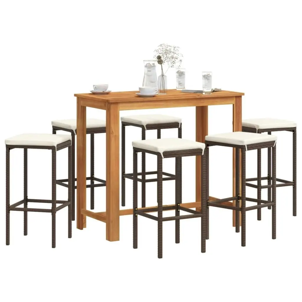 7 Piece Garden Bar Set Brown Solid Wood Acacia and Poly Rattan 3295285