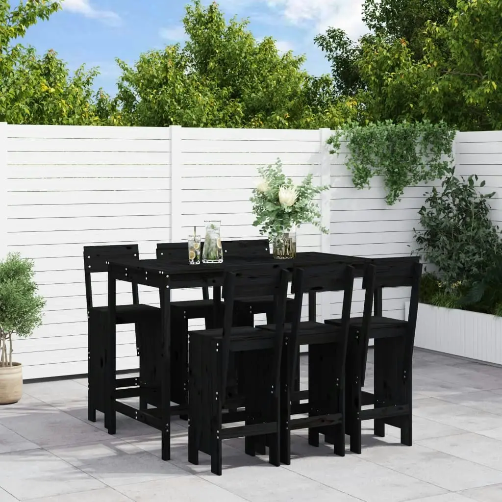 7 Piece Garden Bar Set Black Solid Wood Pine 3157815