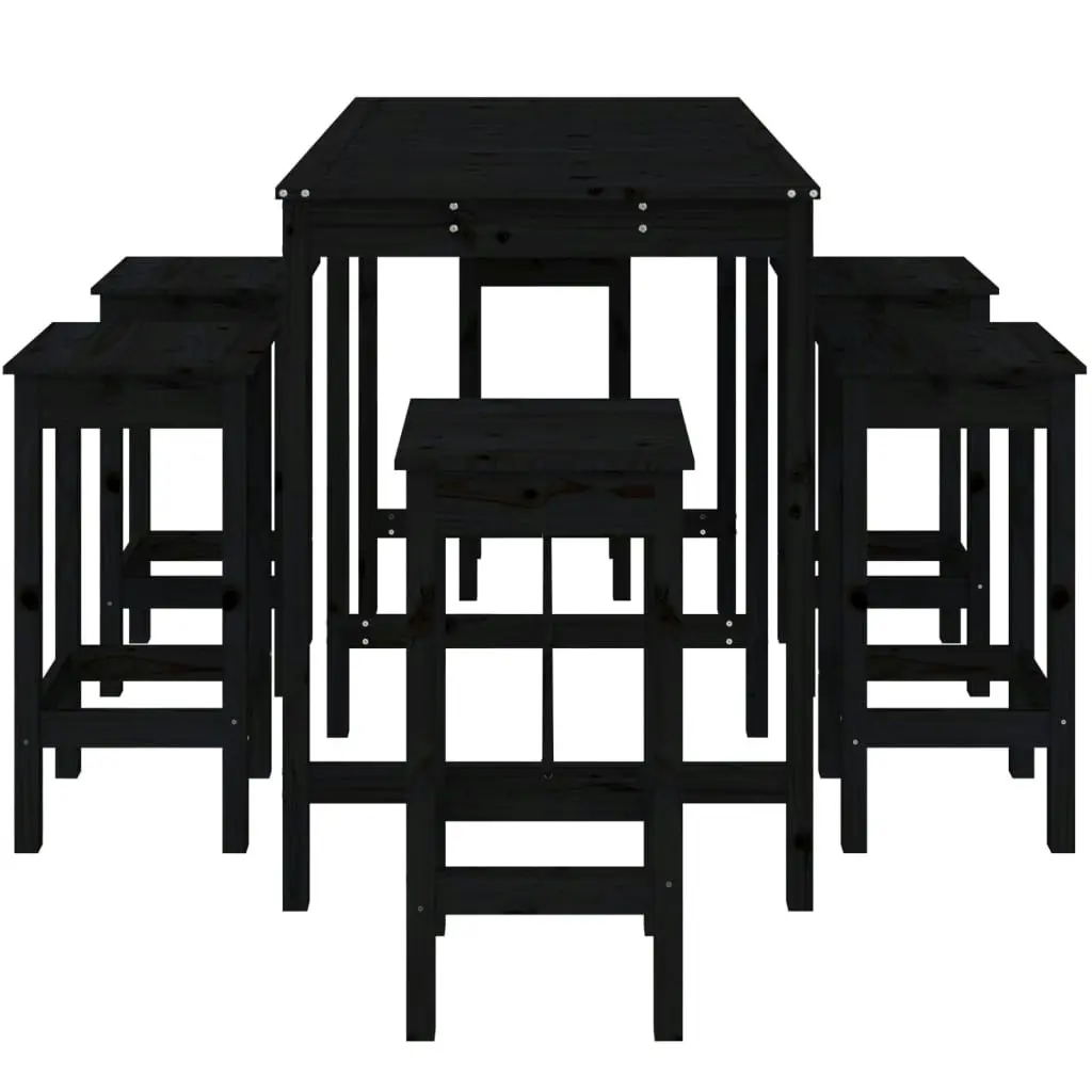 7 Piece Garden Bar Set Black Solid Wood Pine 3154759