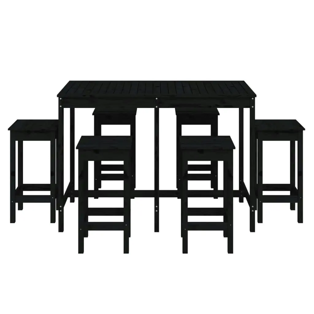 7 Piece Garden Bar Set Black Solid Wood Pine 3154759