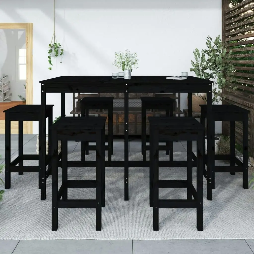 7 Piece Garden Bar Set Black Solid Wood Pine 3154759