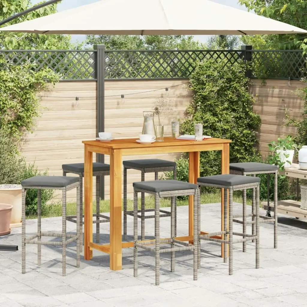 7 Piece Garden Bar Set Grey Solid Wood Acacia and Poly Rattan 3295287