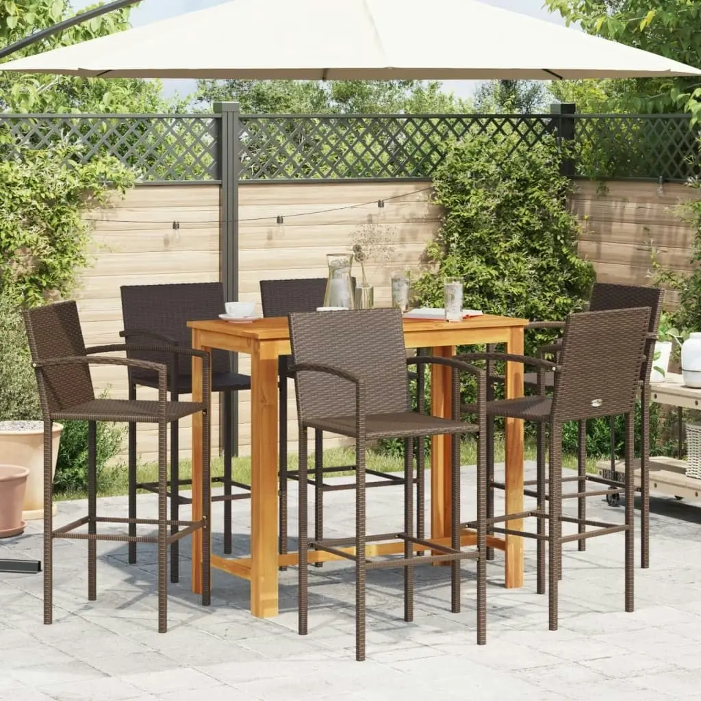 7 Piece Garden Bar Set Brown Solid Wood Acacia and Poly Rattan 3295291