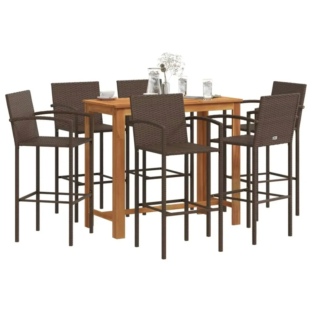 7 Piece Garden Bar Set Brown Solid Wood Acacia and Poly Rattan 3295291