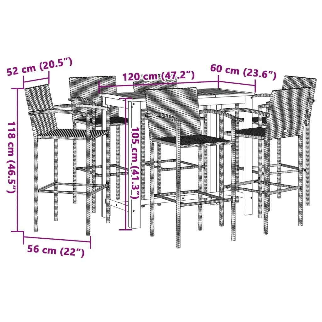 7 Piece Garden Bar Set Brown Solid Wood Acacia and Poly Rattan 3295291