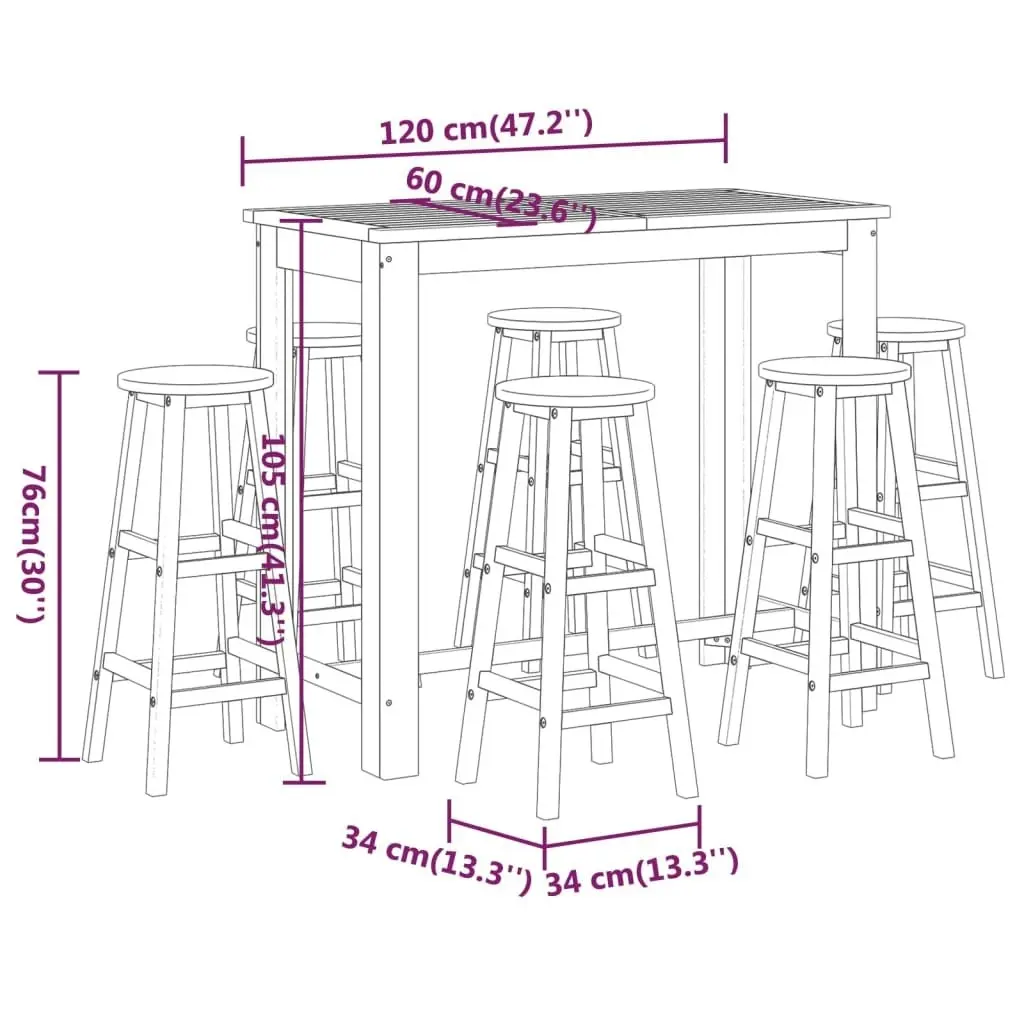 7 Piece Garden Bar Set Solid Wood Acacia 3116020